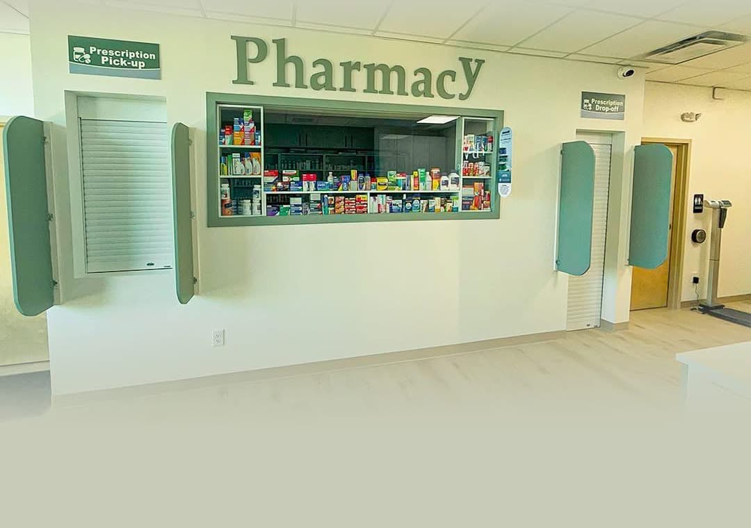 The prescription counter inside Bonavista Pharmacy